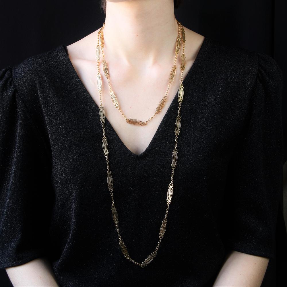 French Art Nouveau 18 Karat Yellow Gold Art Nouveau Long Necklace - Picture 2 of 16